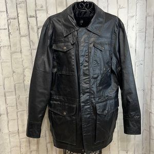 Cavi Coated Denim Utility Jacket Full Zip Fully Lined Hidden Buttons Slick